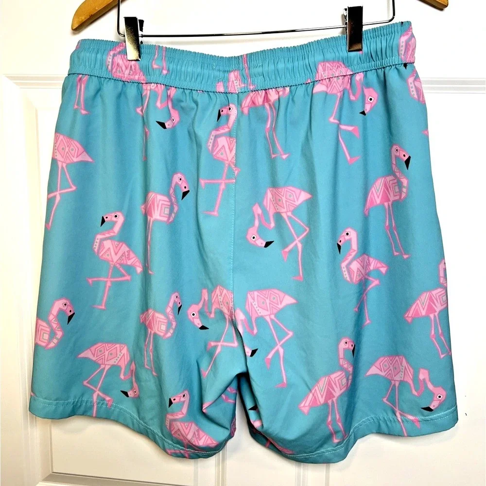 Maamgic Swim Trunks XXL Teal Flamingo Print Zipper‎ Pockets Lined Bathing Suit